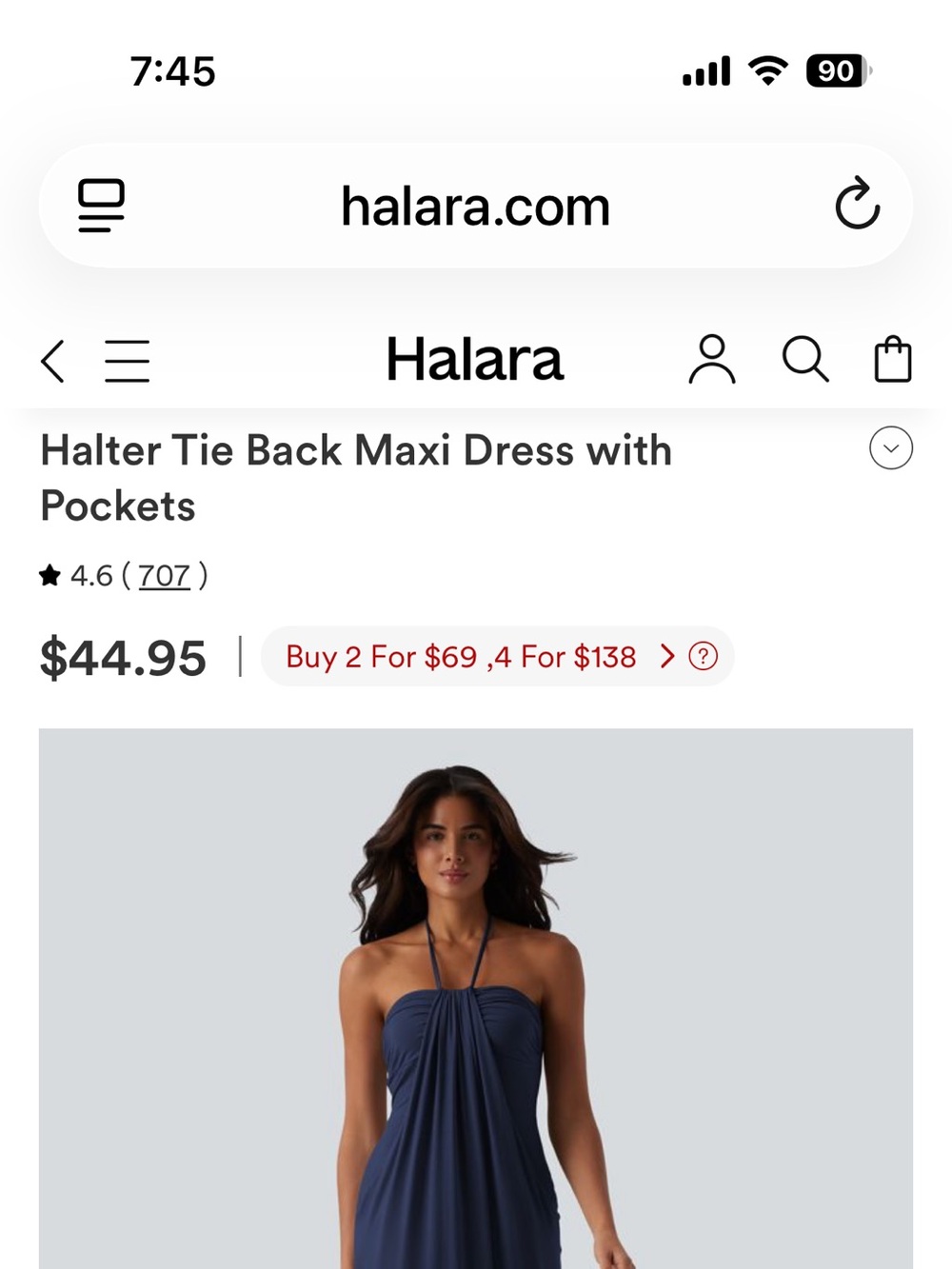 HALARA Navy Halter Tie-Back Maxi Dress